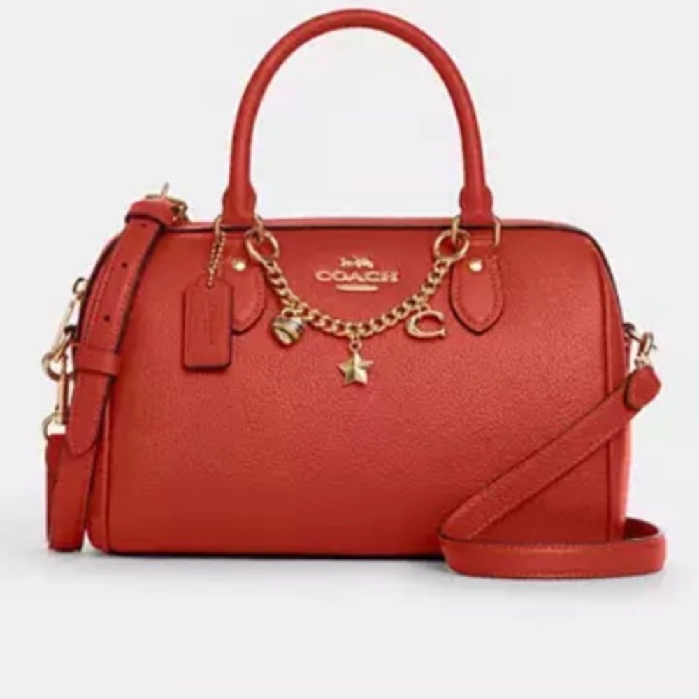 💥PRICE FIRM💥Coach Pebble Leather Rowan Satchel w/ Charms - Mango NWT